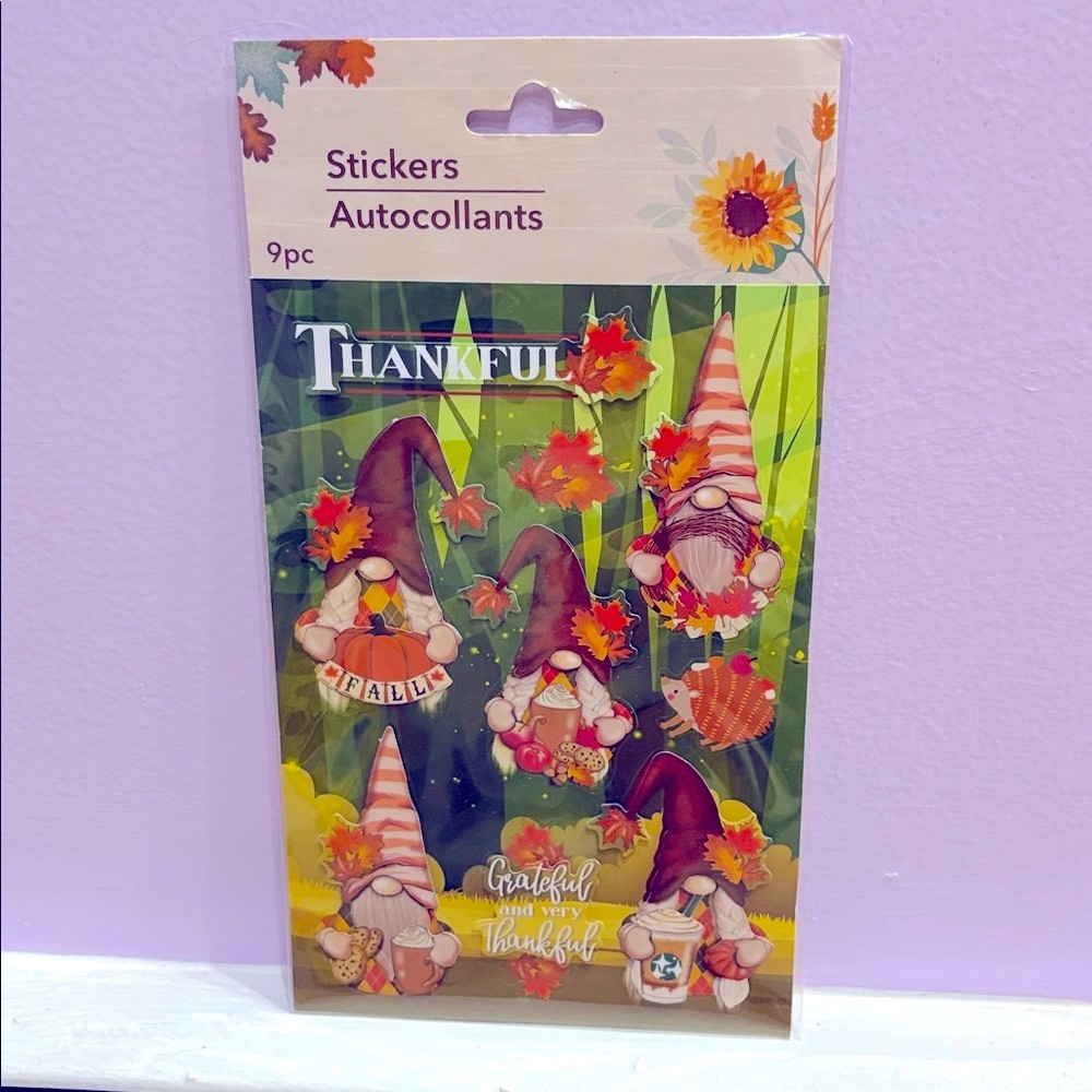 New Greenbrier Autumn Grateful & Very Thankful Fall Gnome Stickers 9 Pieces Pack